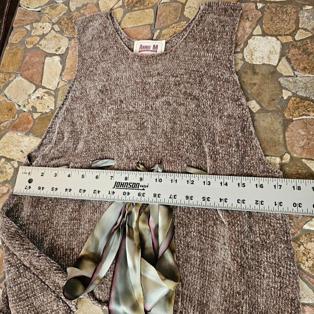 Annie M Knitwear Brown 100% Viscose Chenille Top With Scarf Belt, Made In USA - Picture 13 of 13